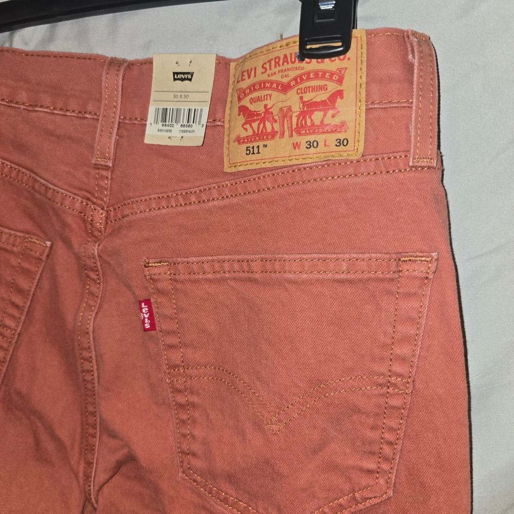 Levi's 511 Slim Jeans 30x30 Mens Salmon Pink Stretch Denim Pants - Picture 7 of 7